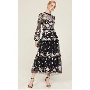 Ieena for Mac Duggal Embroidered Tiered Dress Size 8